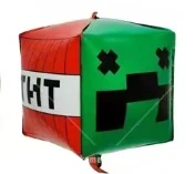 Hranatý balónek Minecraft – fóliový balónek ve tvaru kostky "TNT" s různými stranami na dětské narozeniny